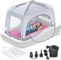 Cama de viaje inflable QPAU para niños pequeños con tienda de campaña, tienda de campaña para cuna de bebé