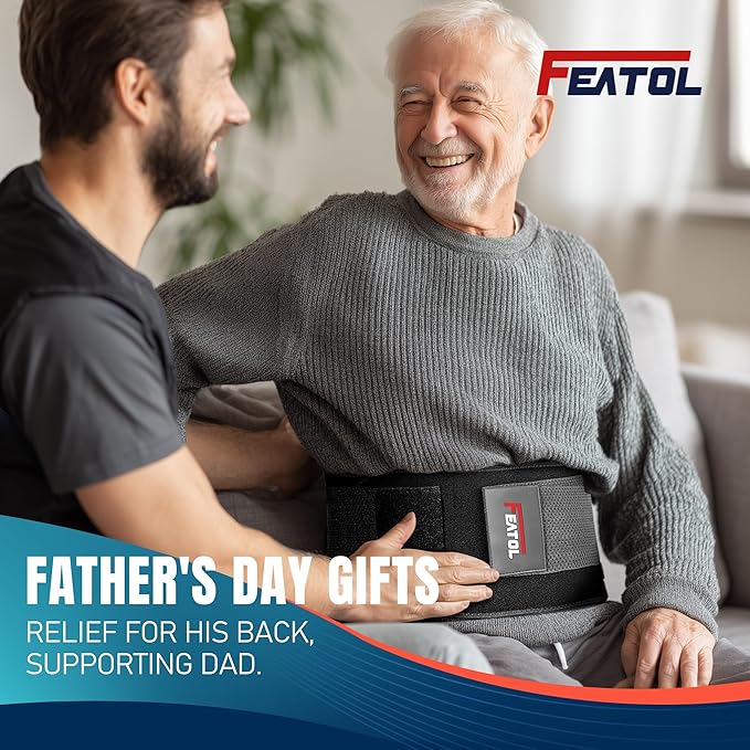 FEATOL Cinturón de apoyo de espalda para hombres y mujeres, cinturón lumbar para dolor de espalda baja, soporte de espalda transpirable con almohadilla lumbar para escoliosis, hernia de disco, ciática