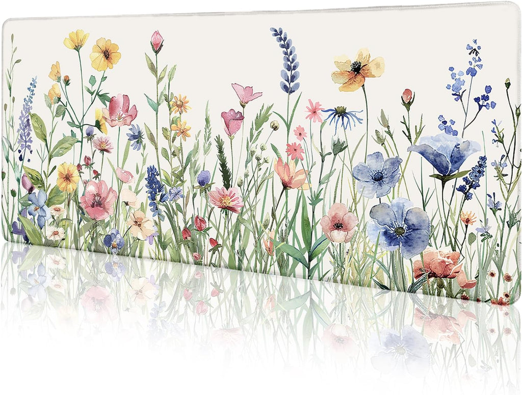LIMKRIAN Mouse Pad Grande con Diseno Floral, Alfombrilla de Escritorio XL con Bordes Cosidos Antideslizante, para Computadora y Laptop, 31.5 x 11.8 Pulgadas
