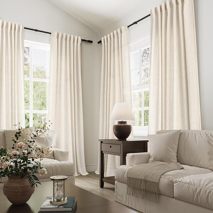 Cortinas de lino beige de 84 pulgadas de largo para sala de estar, 2 paneles, color burdeos terroso, lino de arpillera, cortinas semitraslúcidas, privacidad, estilo rústico campestre