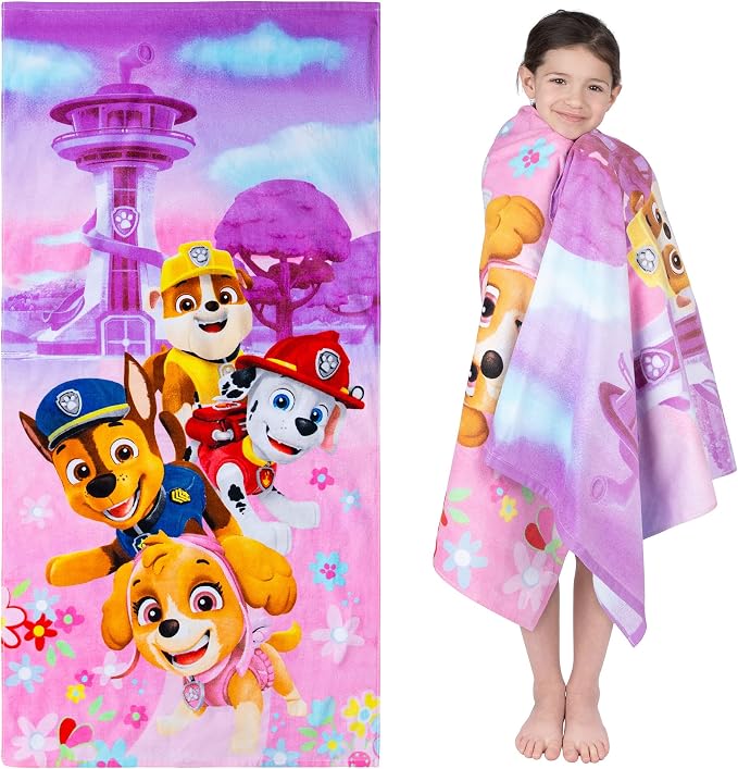 Franco Kids - Toalla de baño de algodón súper Suave para niños, 58 x 28 Pulgadas, Patrulla Canina para niñas