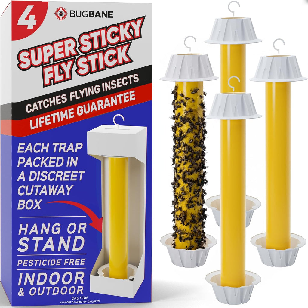 Trampas adhesivas para moscas Fly Stick para interiores y exteriores (paquete de 4). Tiras de cinta adhesiva no tóxicas para atrapar moscas. Ideales para colgar en el hogar. Atrapa todo tipo de insectos y mosquitos