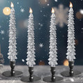 Ceoighe 4 Pcs 10 Inch Christmas Tree Candles, Premium Natural Unscented Beeswax Christmas Tree Shaped Taper Candles with Cotton Wick, for Xmas Holiday Decor, Party, Banquet(Silver)