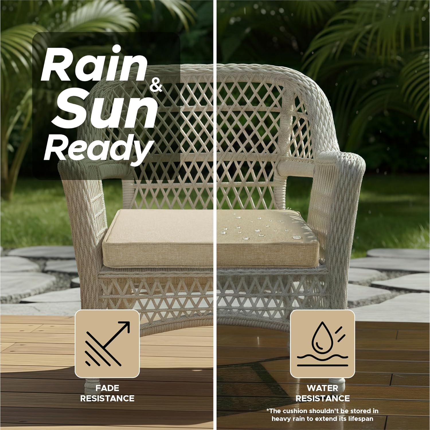 Cojines para sillas de exterior, resistentes al agua y a la decoloración, almohadillas de repuesto para sillas de muebles de patio con cremallera de lazos, funda extraíble, parte inferior