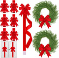 Crowye 12 Pcs Christmas Door Cabinet Bows and Kitchen Cabinet Wreaths Set Red Christmas Kitchen Ribbons Bows Xmas Mini Norfolk Wreath Hanging Decorations for Xmas Door Farmhouse Window Fireplace