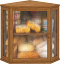 viewcare Corner Bread Box for Kitchen Counter, Bamboo Wood Large Capacity Bread Storage Bin with Acrylic Wavy Door Panel (Brown, Extra Large)
