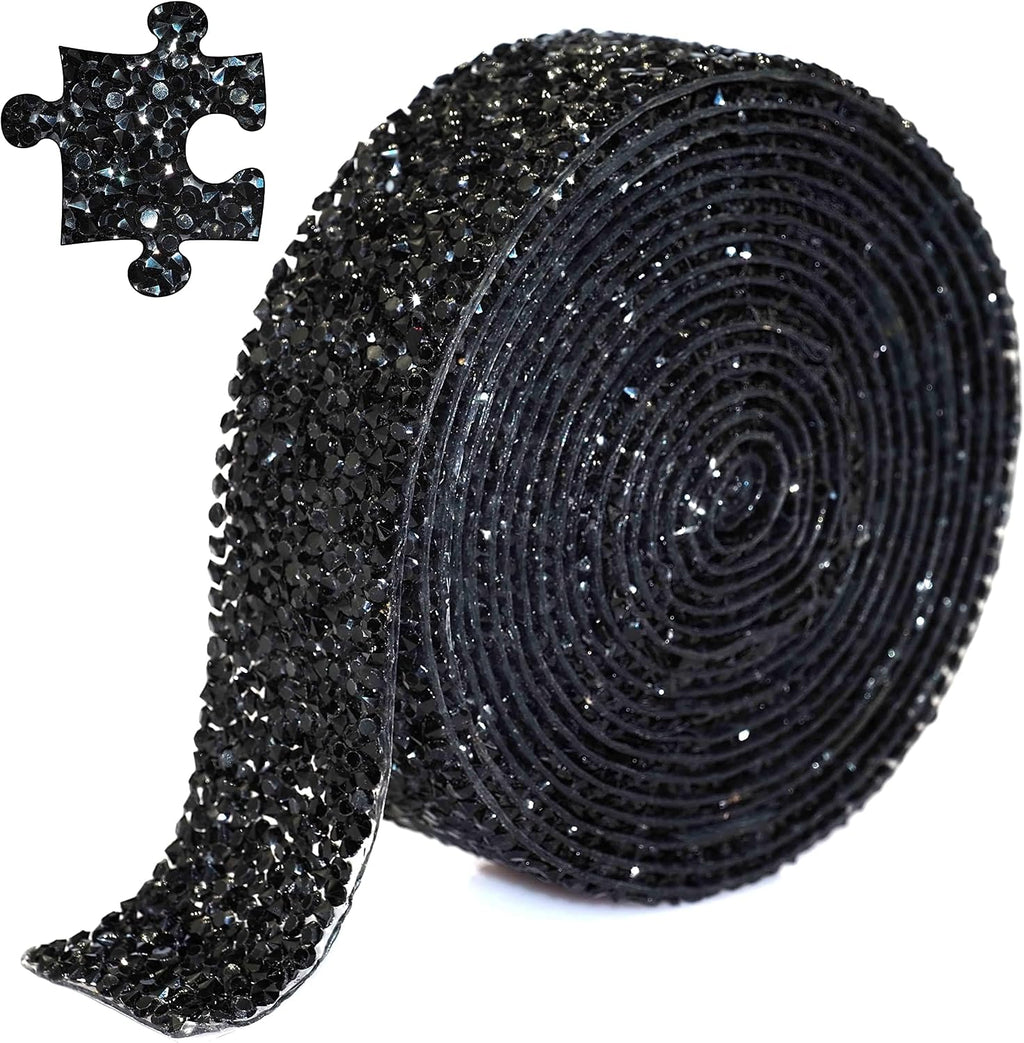 Cinta de diamantes de imitación de resina de cristal Locacrystal Bling, pegatinas de gemas brillantes autoadhesivas para planchar, para manualidades, decoración de coches y ropa, 3 cm, 3 yardas, color negro.
