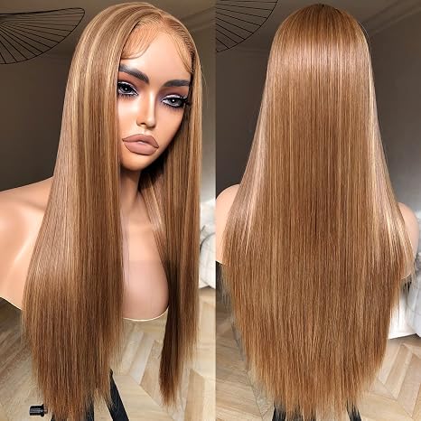Peluca Lace Front BrownBomb Rubia Miel 26" — Sin Pegamento, Pre Cortada, Flequillo, Parte Central, Para Principiantes