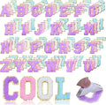 104 parches de chenilla con letras termoadhesivos para planchar, bordados para ropa, sombreros y reparaciones (blanco, rosa, morado y azul, 5,6 cm) 