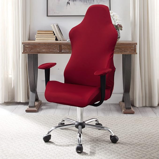 Funda Elástica para Silla Gaming WOMACO – Protector Reclinable con Volantes, Color Rojo
