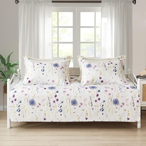 Juego de funda para cama individual con estampado floral, 3 piezas, reversible, acogedora, con edredón de doble cara y estampado de flores moradas, para todas las estaciones, para cama individual, con 2 fundas de almohada estánda
