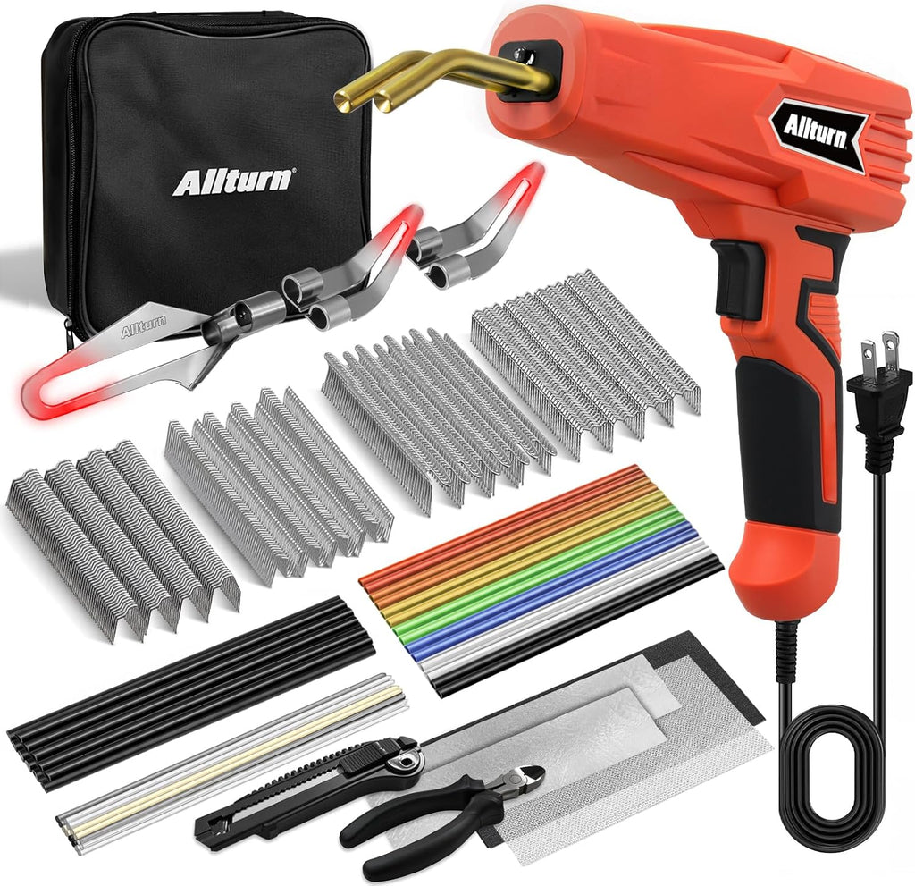 USADO-Soldador de Plástico Allturn 2 en 1 | Kit de Soldadura con Pistola de Grapas en Caliente | Reparación de Parachoques y Plásticos | Patente D970324 (Rojo)