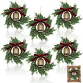 VioraWhite 6 Pcs Mini Christmas Hanging Cedar Wreaths Small Xmas Cedar Wreath with Bell and Ribbon Bow for Christmas Tree Wreath Mantle Window Fireplace Kitchen Craft Decoration(Red)