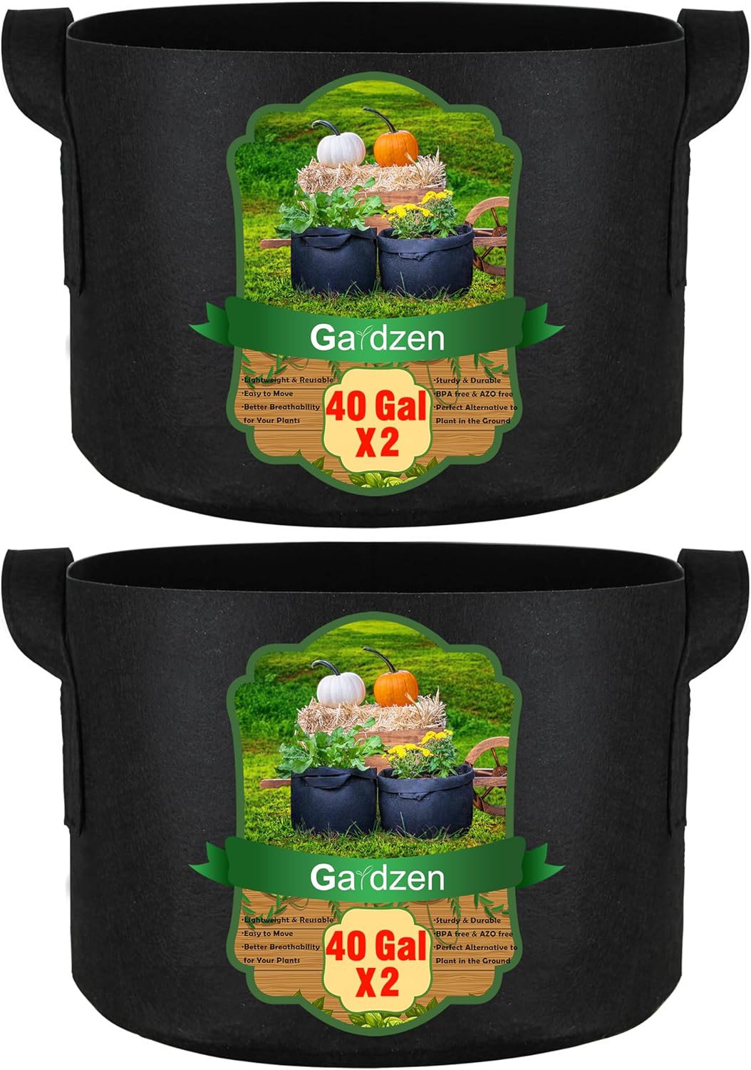 Bolsas de Cultivo Gardzen 2 Piezas 40 Galones | Macetas de Tela con Aireación y Asas | Para Plantas