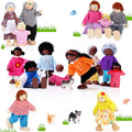 Set de Familia de Casa de Munecas Skylety – 20 Piezas de Madera, 16 Figuras y 4 Mascotas, Miembros con Extremidades Moviles, Estilo Lindo