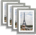 Hongkee 10x14 Picture Frame Set of 4, Made of Glass and Grey Wooden Frame, Display 8x12 Pictures with Mat or 30 x 40cm Diamond Painting Art without Mat for Wall Mounting, Gallery Photo Frames