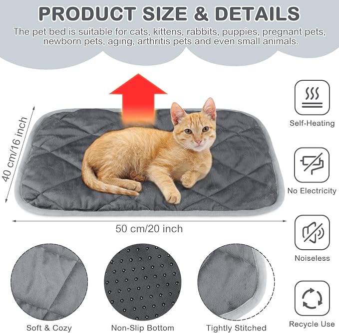 Tapete Térmico Autocalentable Clysee para Gatos y Perros — Pack 2, Lavable, Antideslizante, Gris 19"x28"