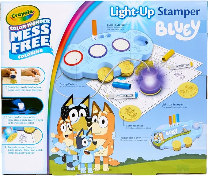 Crayola Magic Light Up Bluey Stamper — Juego de Sellos y Estampado Sin Desorden (NO INCLUYE HOJAS PARA COLOREAR)