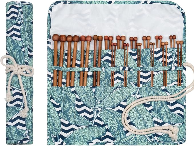 Aeelike Juego de 18 pares de agujas de tejer de bambú, agujas de tejer de madera de 10 pulgadas de un solo punto con bolsa enrollable, juego de agujas de tejer portátiles para principiantes (0.079 a 0.394 pulgadas) Visita la tienda de Aeelike