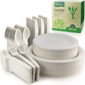 Juego de Vajilla Desechable Biodegradable 250 Piezas – Platos, Tenedores, Cuchillos y Cucharas Compostables para Fiesta