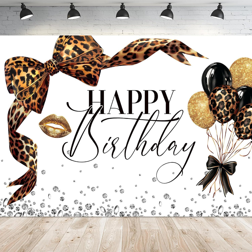 Telón de Fondo para Cumpleaños Estilo Coquette – Lazo Estampado Leopardo 7x5 Pies | Fotografía y Fiestas