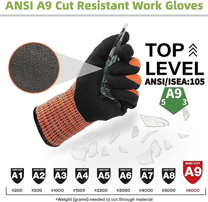 Schwer ProGuard PR3326 - Guantes de trabajo resistentes a cortes de más alto nivel para protección extrema, guantes de corte ANSI A9 con pulgar reforzado, antideslizantes, transpirables, duraderos