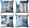 Balaena Set de 4 Fundas de Cojin de Arte Abstracto Azul y Gris, 20 x 20 Pulgadas, Cojines Decorativos Modernos para Dormitorio, Sofa y Sala