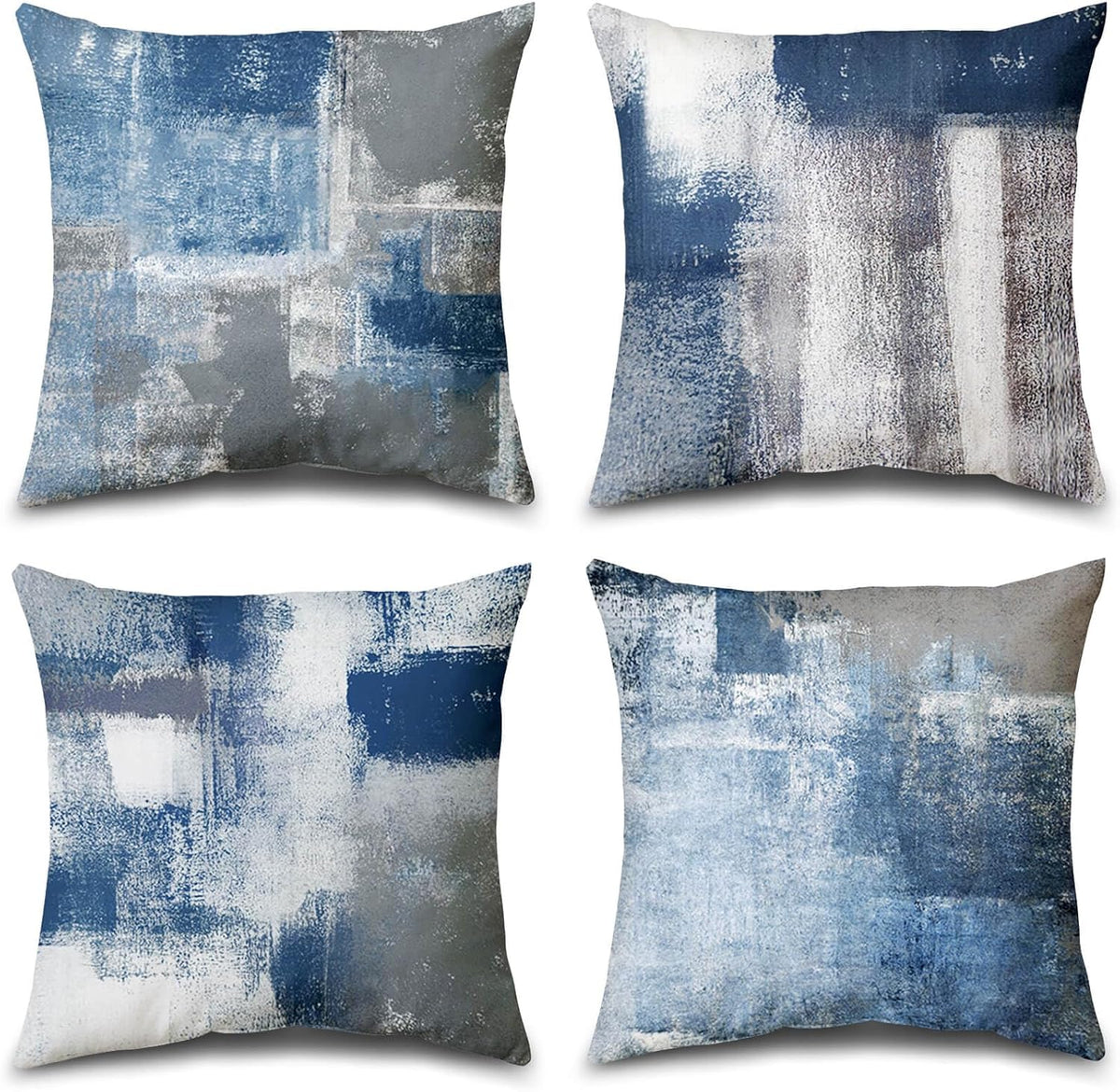 Balaena Set de 4 Fundas de Cojin de Arte Abstracto Azul y Gris, 20 x 20 Pulgadas, Cojines Decorativos Modernos para Dormitorio, Sofa y Sala