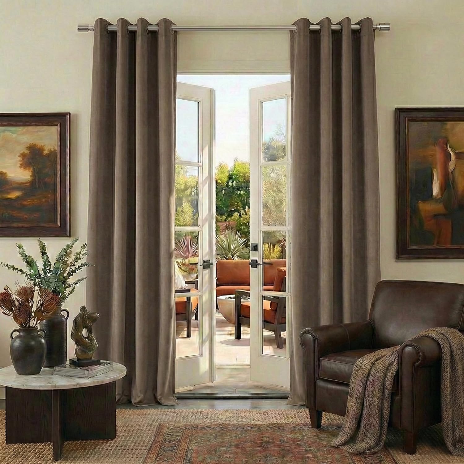 NICETOWN Camel Beige Velvet Curtains for Living Room 90 Inches Long 2 Panels Set Grommet Super Soft Room Darkening Curtains & Drapes for Bedroom Living Room, 52" W x 90" L