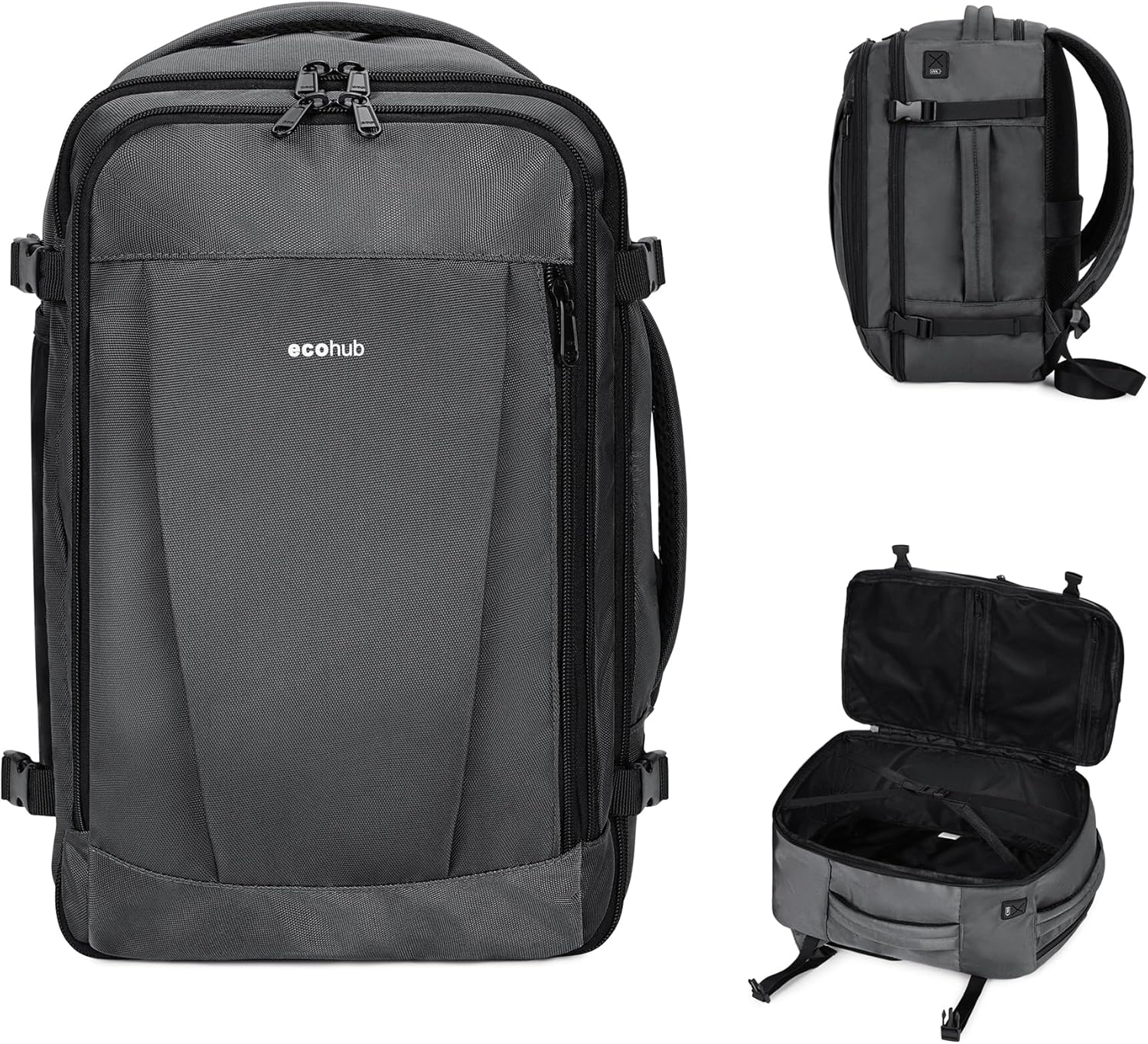 ECOHUB Travel Backpack 18x14x8 Spirit Airlines Personal Item Bag Carry On Backpack 13 Pockets Large Work Casual Daypack for men Airline Approved Waterproof Gym Backpack with Charging Port, Light Grey