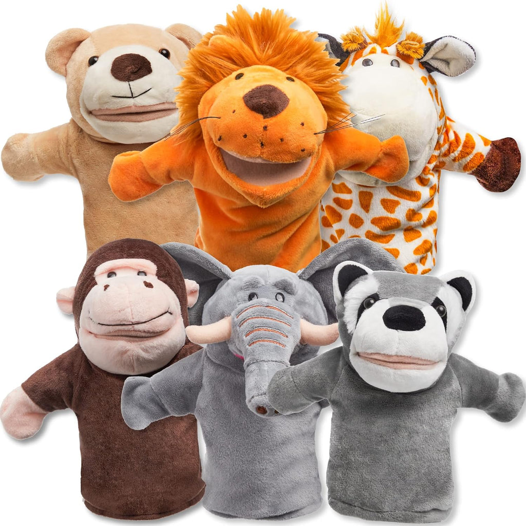 JOYIN 6-Piece Kids Hand Puppet Set with Working Mouth - Plush Animal Puppets for Show Theater, Storytelling, Educational Play - Perfect Gift for Toddlers and Kids