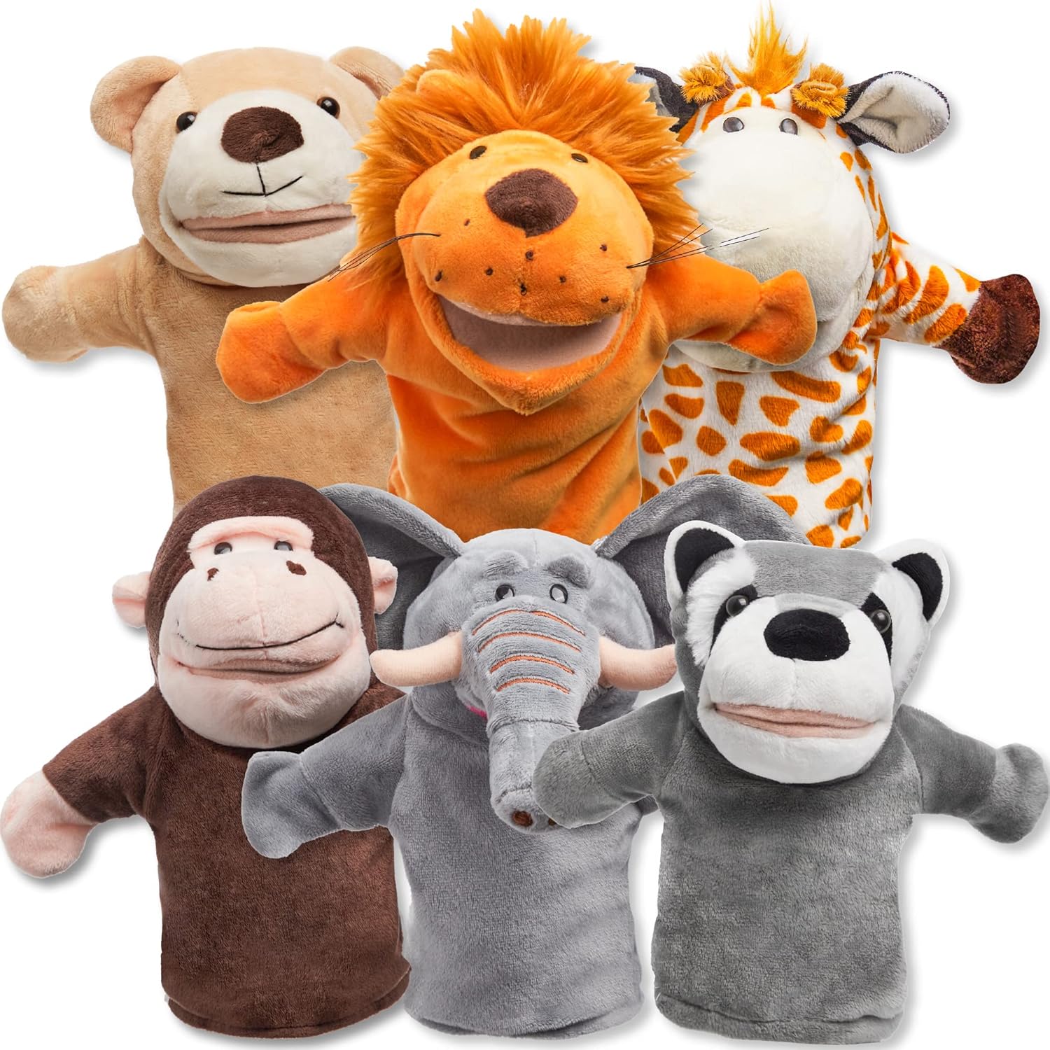 JOYIN 6-Piece Kids Hand Puppet Set with Working Mouth - Plush Animal Puppets for Show Theater, Storytelling, Educational Play - Perfect Gift for Toddlers and Kids