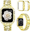 Correa Mosonio compatible con Apple Watch Ultra de 49 mm con estuche para mujer, correa de repuesto de metal con 2 fundas protectoras de PC brillantes para iWatch Ultra de 49 mm (dorado)