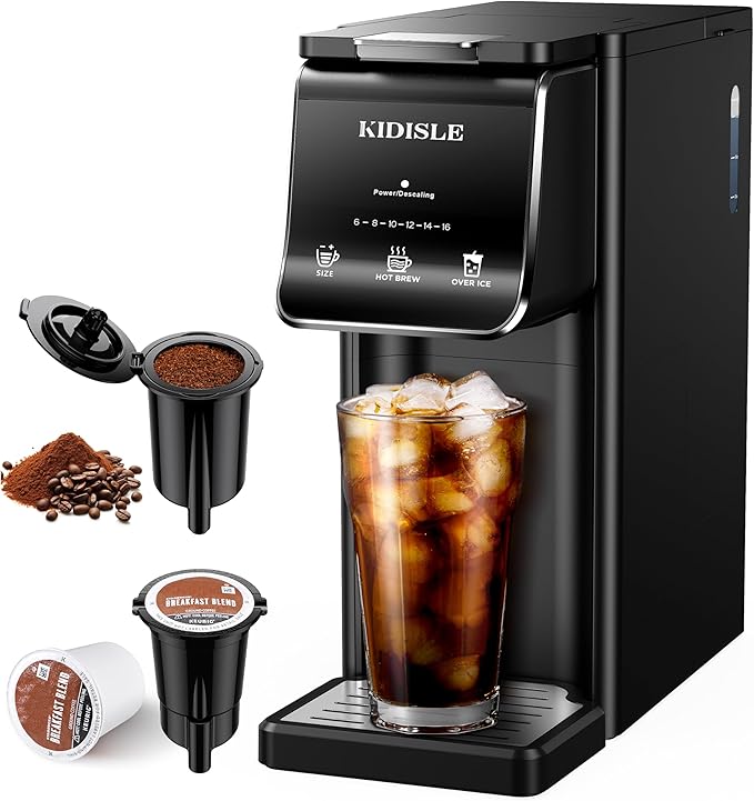 Cafetera Individual KIDISLE Café Caliente y Frío Compatible K-Cup y Café Molido Tanque 1.5L | Lulada