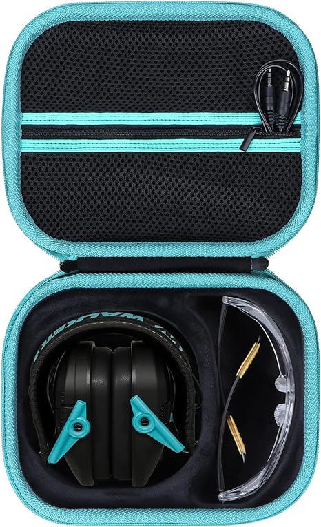 Lebakort Storage Case Compatible with Walkers Razor Slim/Howard Leight Honeywell Impact Sport/PROHEAR 066 030 Electronic Shooting Earmuffs Hearing Protection Muffs (Black + Teal Case)
