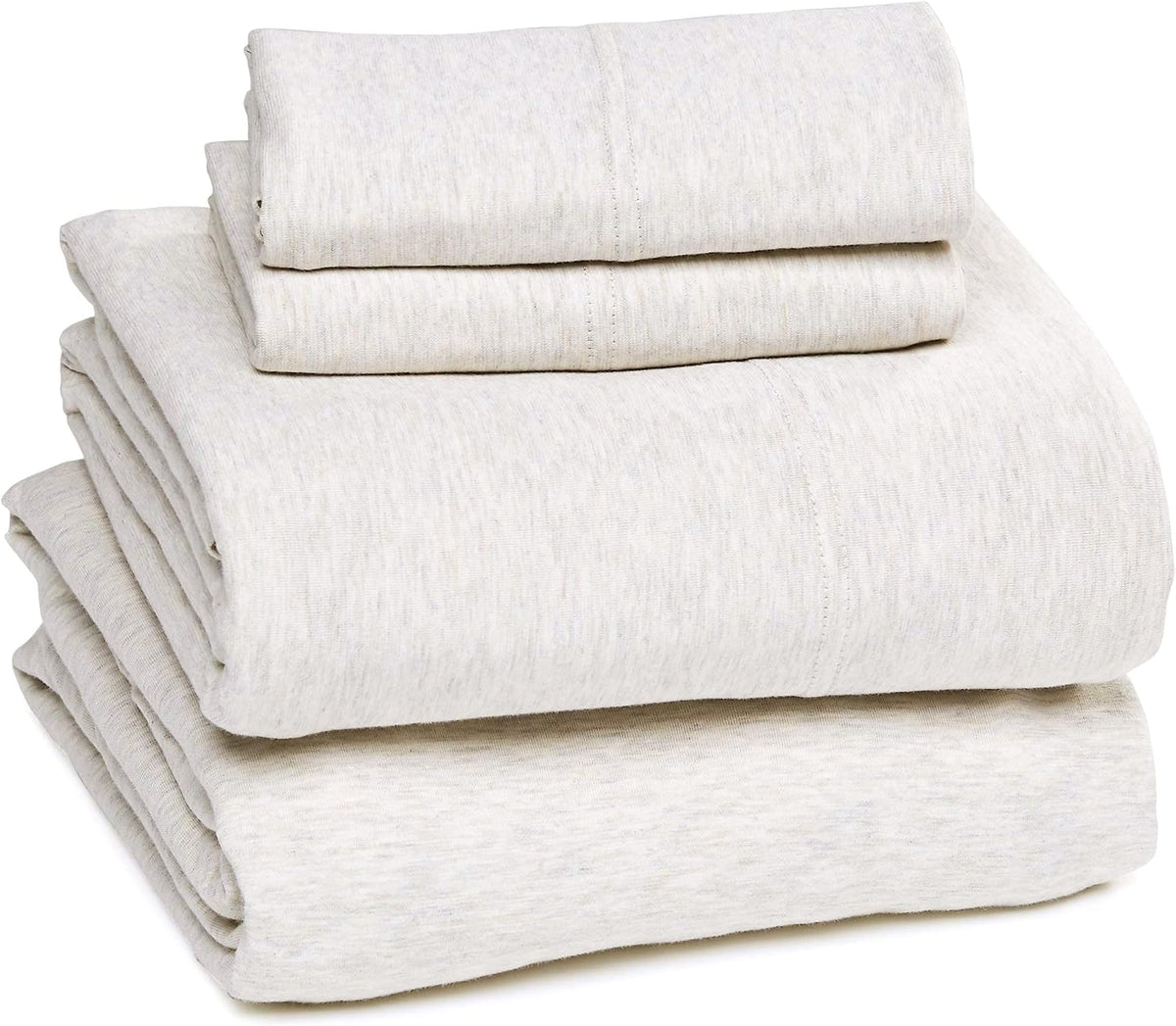 Amazon Basics Juego de sábanas de 4 piezas, 100% algodón jersey, incluye sábanas super suaves, encimera y bajera, fundas de almohada, tamaño King color avena, diseño sólido