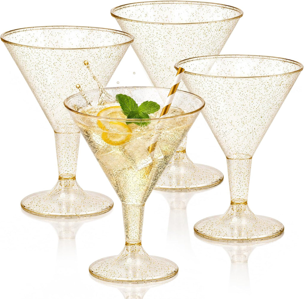 Liacere Set de 24 Copas de Martini Doradas de Plástico | 6.25oz Desechables para Cócteles | Copas de Margarita para Bodas y Fiestas
