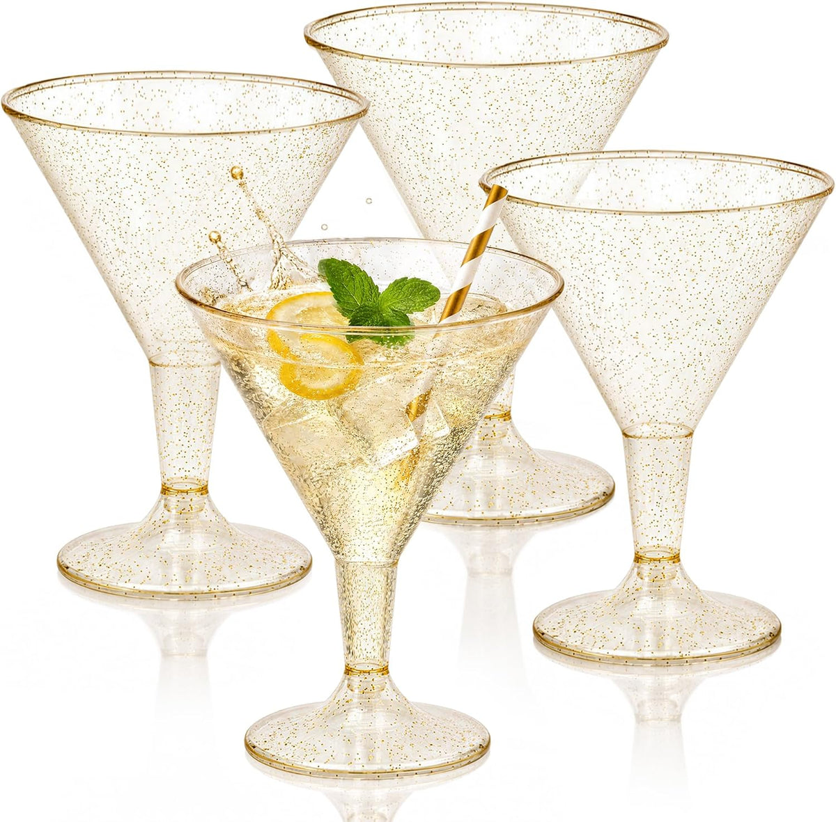 Liacere Set de 24 Copas de Martini Doradas de Plástico | 6.25oz Desechables para Cócteles | Copas de Margarita para Bodas y Fiestas