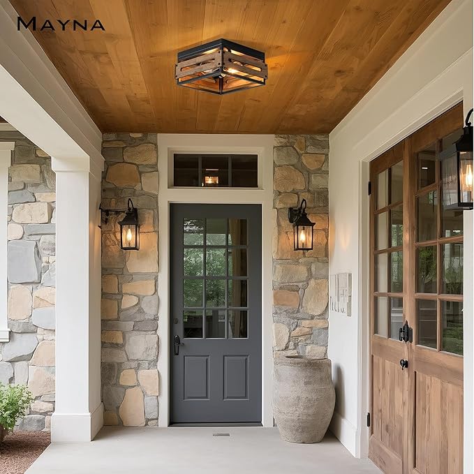 Lámpara de Techo Rustic Farmhouse MAYNA | 2 Luces | Metal y Madera | Cocina, Pasillo, Dormitorio