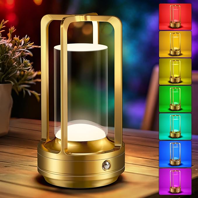 Lámpara de mesa portátil para interiores y exteriores: lámpara de escritorio recargable inalámbrica con 10 colores - Lámpara de ducha con regulable continuo