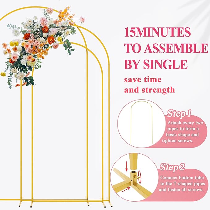 Soporte de Arco para Boda Wokceer – Juego de 3 Arcos Dorados para Decoración de Eventos