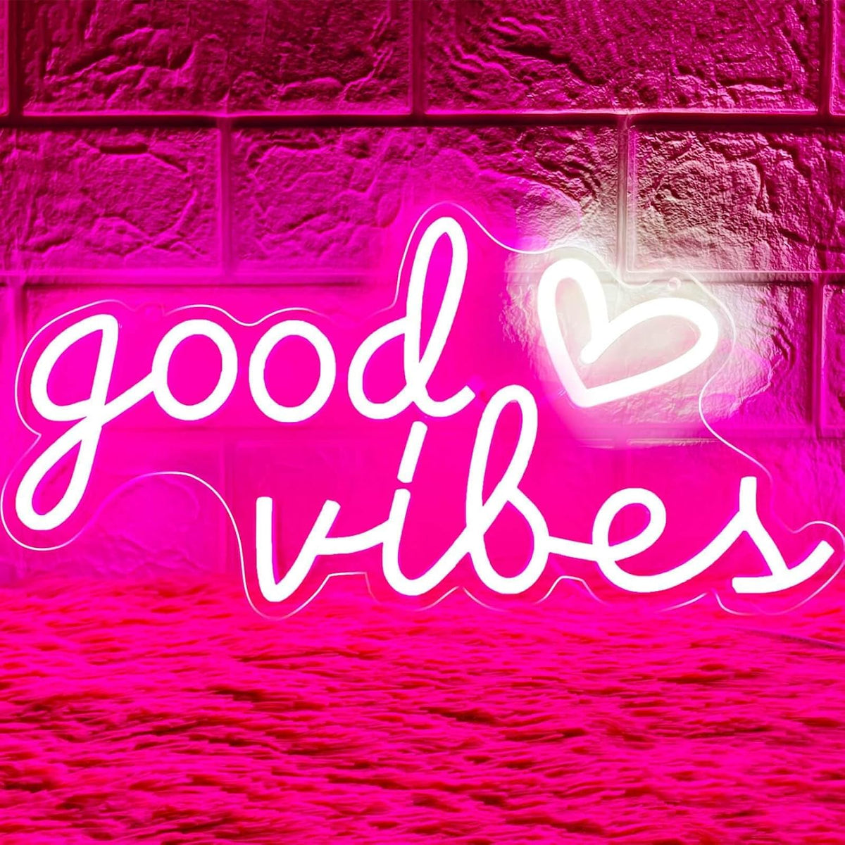 Letrero Neón HOHOSIGN Good Vibes | Para Decoración de Pared | 16x8 Pulgadas | Corazón y Good Vibes LED | Para Dormitorio | Alimentado por USB | Rosa | Para Sala de Juegos y Navidad