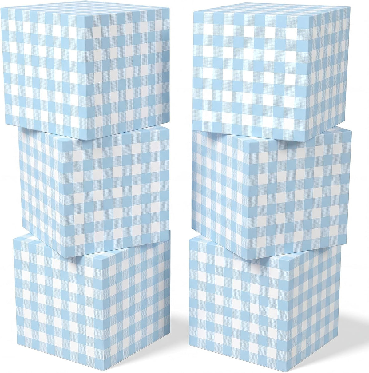 Colarr 6 cajas de decoración para fiestas con estampado de cuadros azules de 30 cm (12 pulgadas) para centros de mesa, baby shower, revelación de género, cumpleaños, bodas y fiestas tipo picnic. Accesorios para fotomatón.
