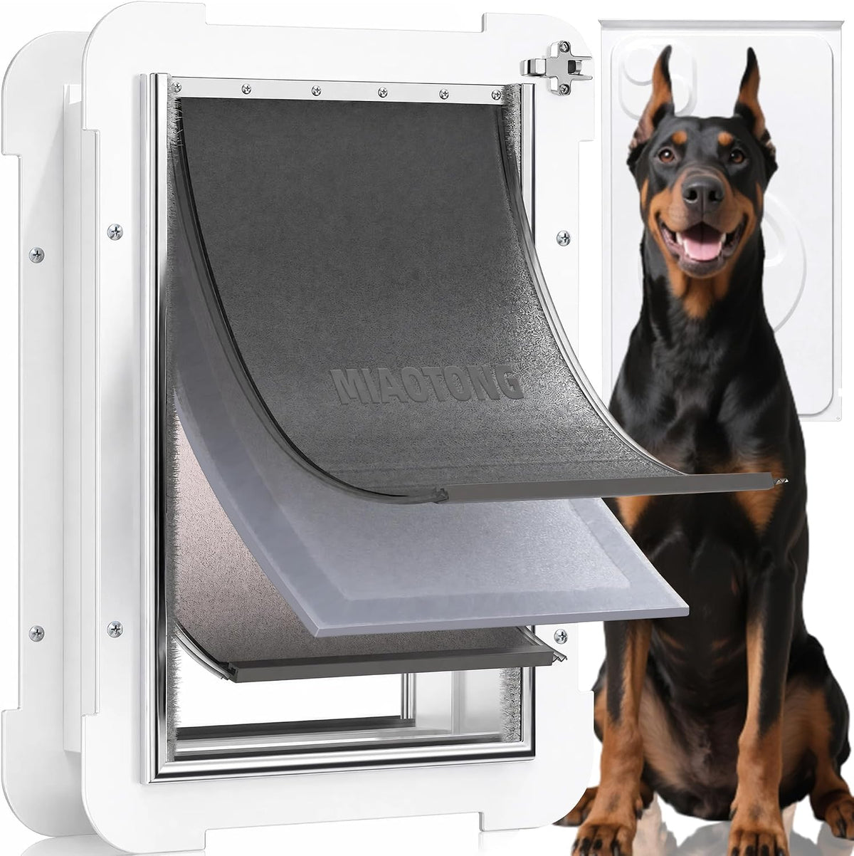 Puerta de perro extra grande de 3 solapas para puertas con panel de bloqueo