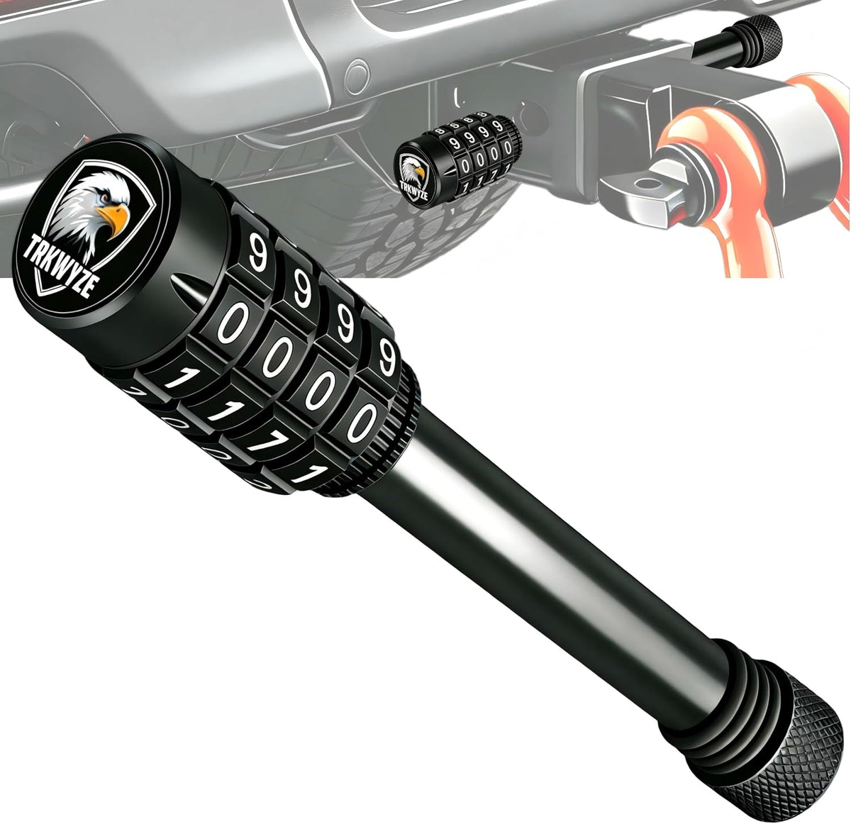 Candado de enganche de remolque sin llave TrkWyze para receptores de 2" y 2-1/2", candado de enganche de remolque resistente a la corrosión, longitud útil de 3-1/2", pasador de enganche de bloqueo de 5/8", GTW de 10,000 lb (paquete de 1 sin llave)