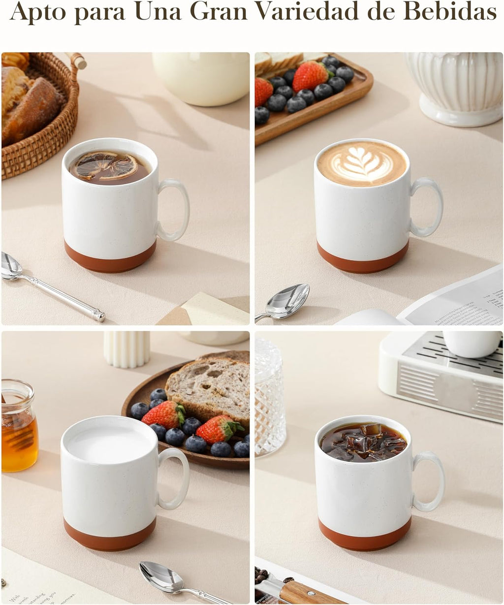 MALACASA Juego de 3 Tazas de Cafe Grandes de Gres, 350ml Tazas Desayuno Grande, Tazas de Te con Asa para café con leche Apto para Té, Zumos, Café con Leche y Capuchino - Blanco Caqui