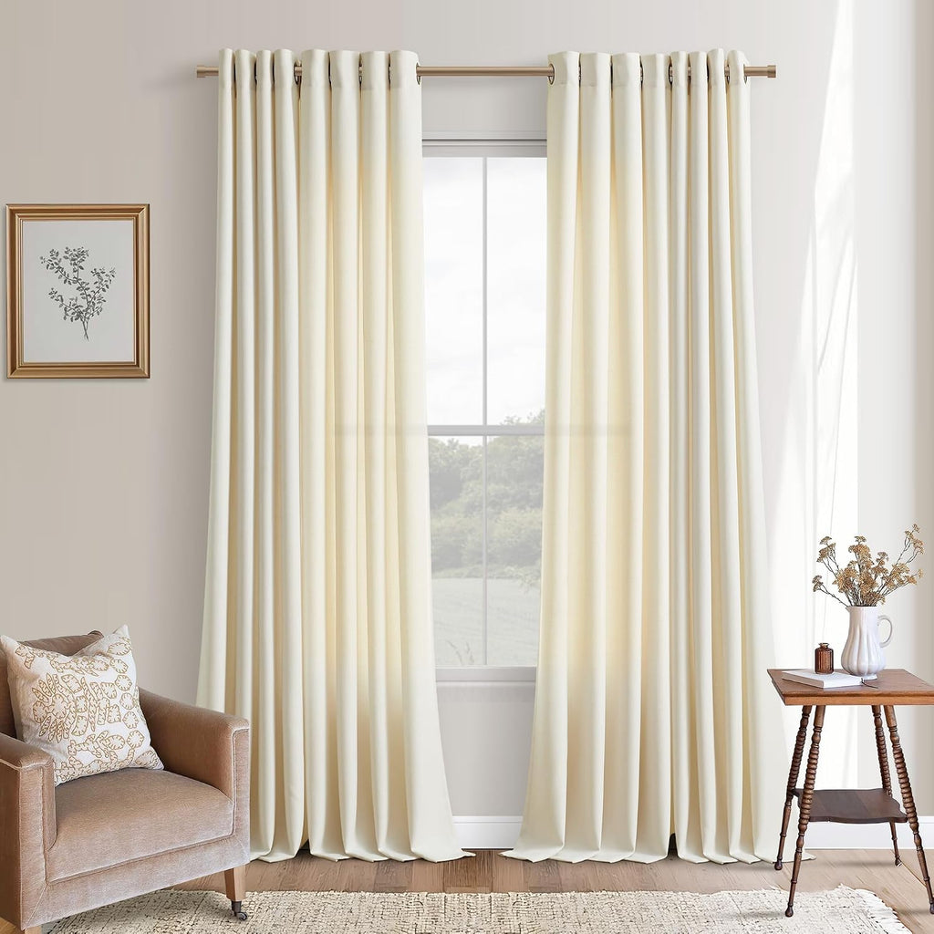 Cortinas extralargas de lino beige de 120 pulgadas de largo para sala de estar, juego de 2 paneles, ojales de anillo bronce, cortinas estilo boho rústico de granja, cortinas semitransparentes de lino sintético texturizado para ventana grande de 10 pies
