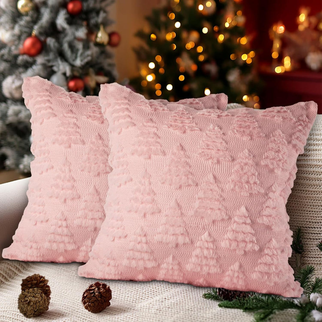 Fundas de Almohada Navideñas Lanpn – Set de 2 | Piel Sintética Suave 16x16 | Rosa