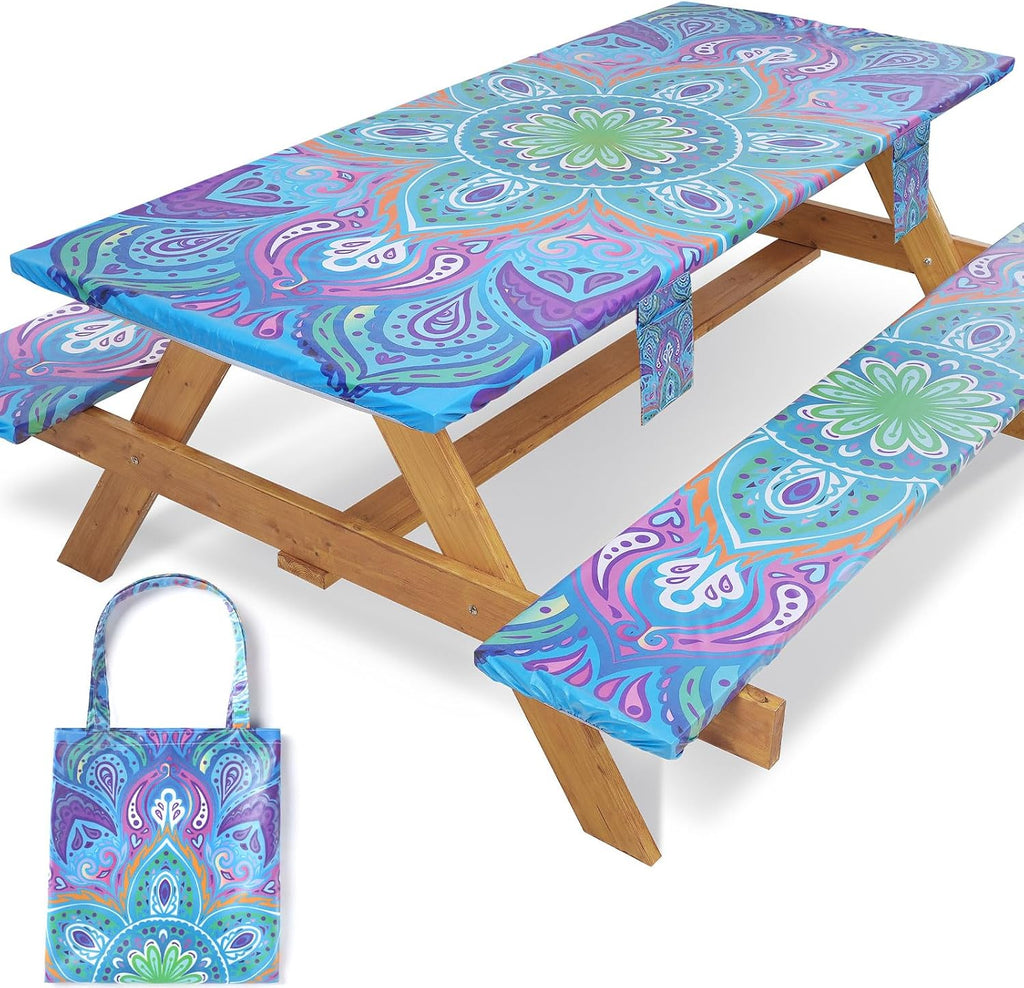 Funda para Mesa de Picnic Jobunai con Cubiertas para Bancas – Impermeable, Elástica, Para Mesas Rectangulares de 6 Pies