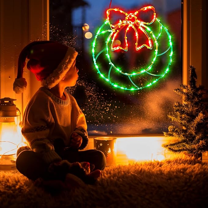 Glooglitter 4 Siluetas Navideñas LED para Ventana – 80 LEDs, 8 Modos, Control Remoto y USB